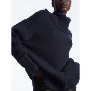 COS Navy Blue funnel Turtleneck oversized cashmere Sweater